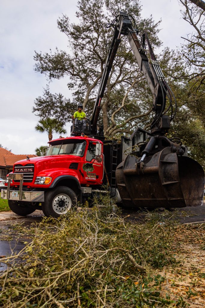 Do I Need a Permit to Remove a Tree in Palm Bay or Brevard County? 5 Kevin's Tree Service grapple truck loading cut logs